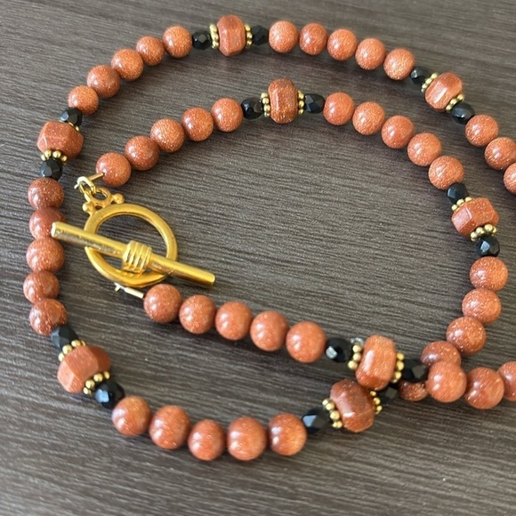 Goldstone Bead and Czech Glass 18” Necklace with Toggle Clasp - Picture 3 of 6